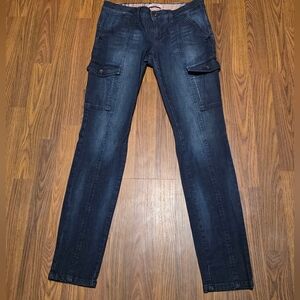 VTG Esprit 90s Grunge Cargo Denim Pants Womens 28/32 Dark Wash Plaid Trim Y2K